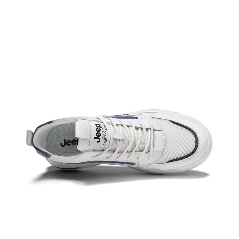 Jeep Cushioning Anti Slip Wear Resistant Breathability Low Top Casual Running Shoes Men's White Blue-4