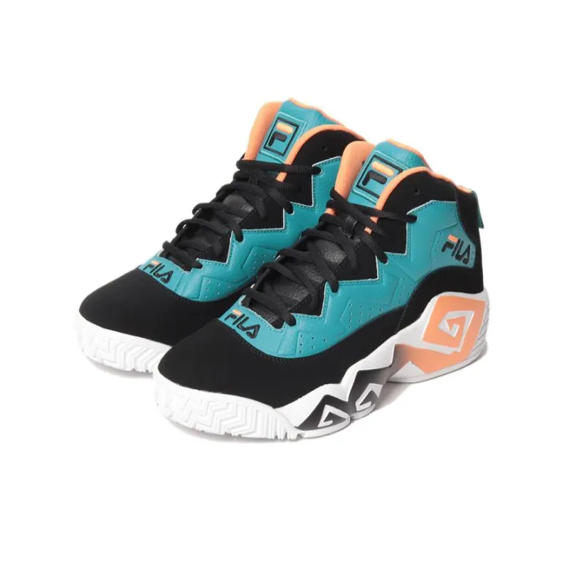 FILA MB Biscay Bay Mb Biscay Bay Anti-Slip Wear-Resistant High-Top Vintage Basketball Shoes Men's Black Blue White-1