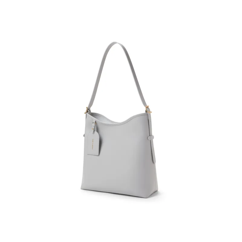 CHARLES&KEITH PU, Textile Tote Bag, Shopping Bag, Shoulder Bag Women's Black/Grey Gray/Olive Green-1