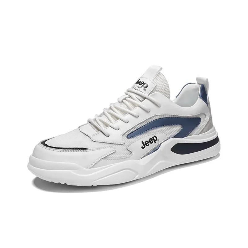 Jeep Cushioning Anti Slip Wear Resistant Breathability Low Top Casual Running Shoes Men's White Blue-2