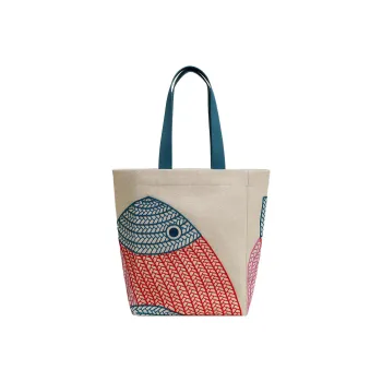 HERMES H Canvas Cotton Canvas Bag Beach Bag Handbags Women's Blue/Red