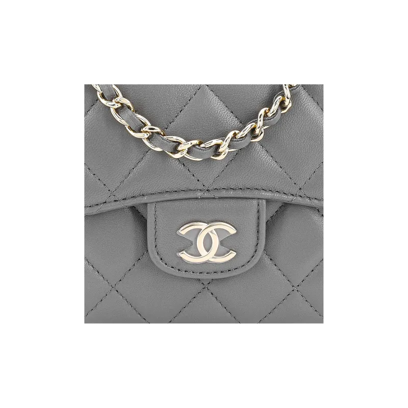CHANEL Lambskin Clutch Handbag Mini Women's Gray-4