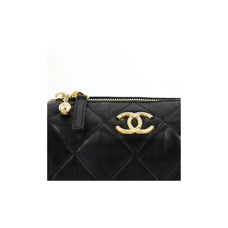 CHANEL 22A Early Autumn Sheepskin Cylinder Bag, Shoulder Bag, Crossbody Bag Women's Black-4