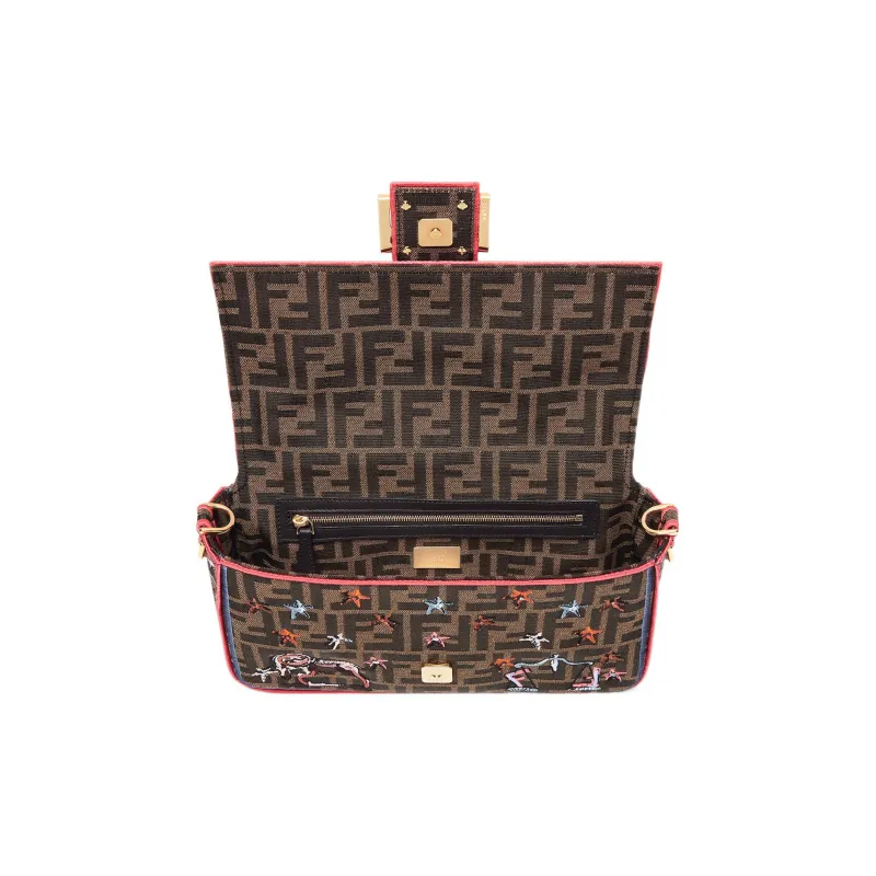 FENDI Baguette Fabric Portable Crossbody Bag Shoulder Bag Women's Brown-3