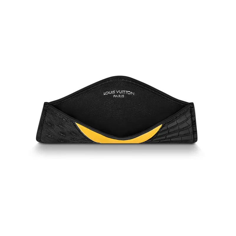 LOUIS VUITTON Crocodile Leather Card Holder Unisex Black/Yellow-3