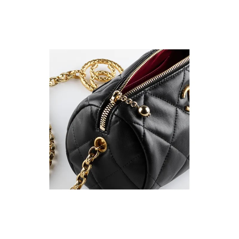 CHANEL 22A Early Autumn Sheepskin Cylinder Bag, Shoulder Bag, Crossbody Bag Women's Black-3