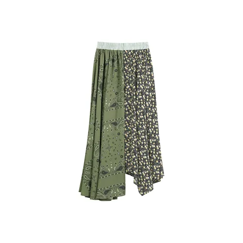 ELF SACK Casual Long Skirts Women's Multicolor Floral Pattern Green