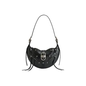 JW PEI Artificial Leather Croissant Bag Biker Crossbody Bag Medium Size Unisex Bright Pink/Black/White