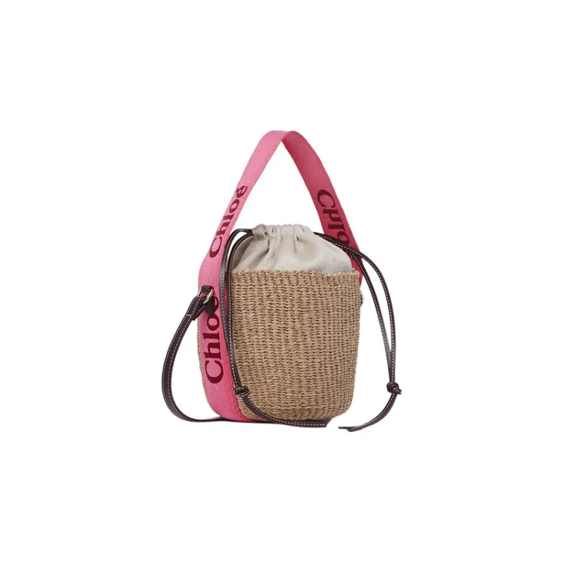 Chloe Woody Calfskin Shoulder Bag, Crossbody Bag, Handbag Trumpets Women's Pink/Natural-1