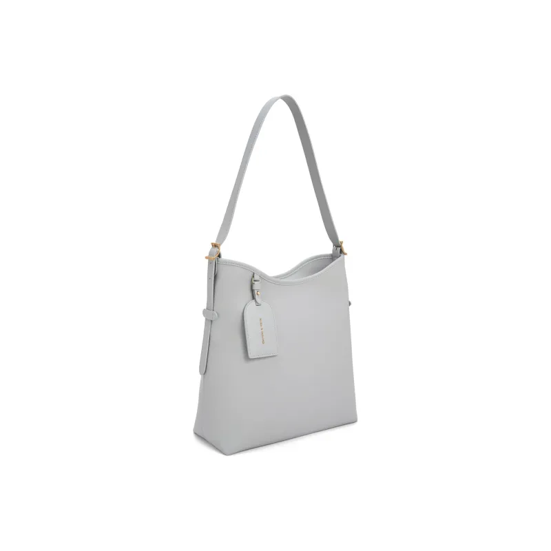 CHARLES&KEITH PU, Textile Tote Bag, Shopping Bag, Shoulder Bag Women's Black/Grey Gray/Olive Green-2