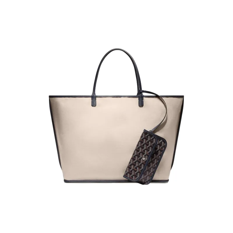 GOYARD Saint Louis Canvas With Calfskin Combo Bag Tote One Shoulder Handbag Large Size Unisex Marine Blue-2