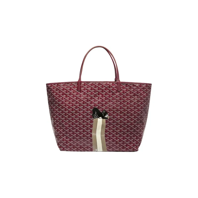 GOYARD Saint Louis Canvas With Calfskin Combo Bag Tote One Shoulder Handbag Large Size Unisex Burgundy-0