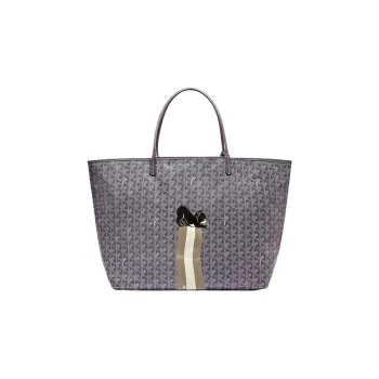 GOYARD Saint Louis Canvas With Calfskin Combo Bag Tote One Shoulder Handbag Large Size Unisex Gray