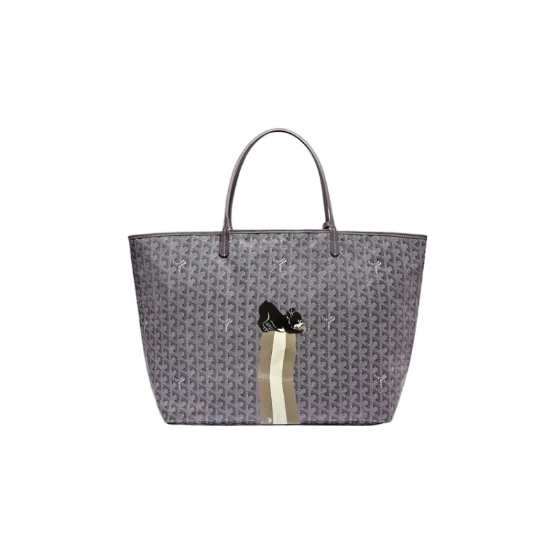 GOYARD Saint Louis Canvas With Calfskin Combo Bag Tote One Shoulder Handbag Large Size Unisex Gray-0