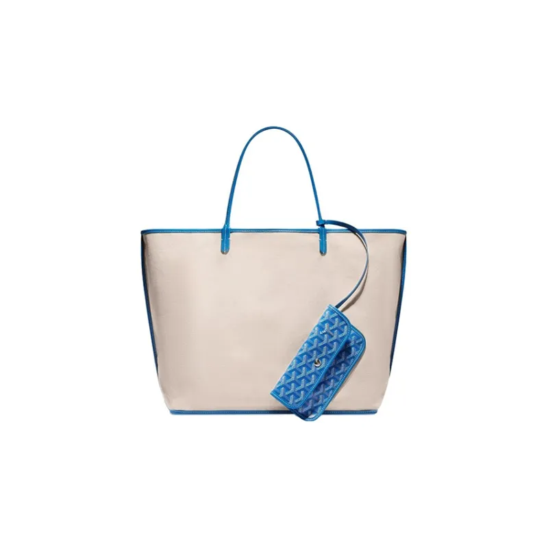 GOYARD Saint Louis Canvas With Calfskin Combo Bag Tote One Shoulder Handbag Large Size Unisex Sky Blue-2