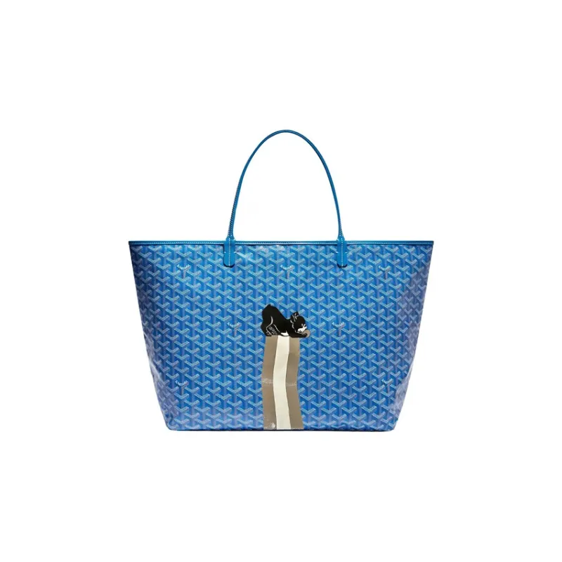 GOYARD Saint Louis Canvas With Calfskin Combo Bag Tote One Shoulder Handbag Large Size Unisex Sky Blue-0