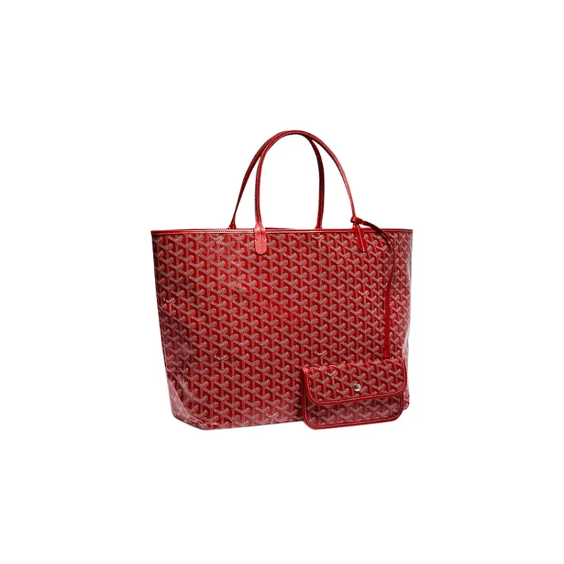 GOYARD Saint Louis Canvas With Calfskin Combo Bag Tote One Shoulder Handbag Large Size Unisex Red-1