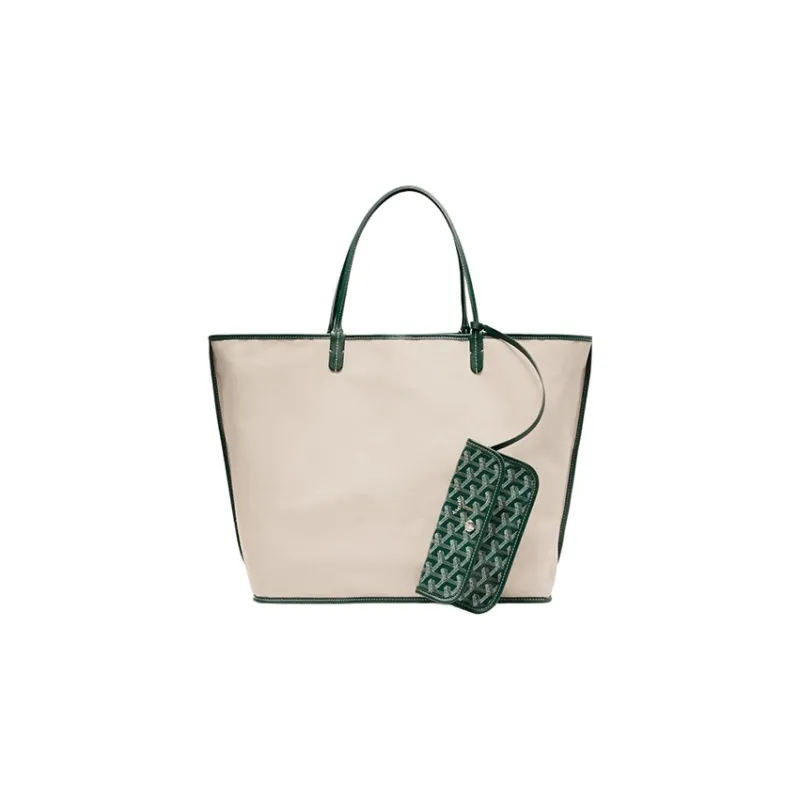 GOYARD Saint Louis Canvas With Calfskin Combo Bag Tote One Shoulder Handbag Large Size Unisex Green-2