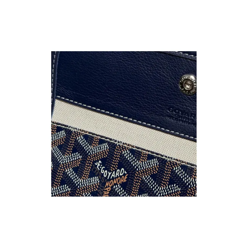 GOYARD Saint Louis Canvas With Calfskin Combo Bag Tote One Shoulder Handbag Large Size Unisex Marine Blue-4