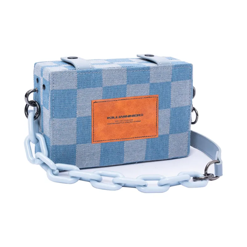 KILLWINNER Denim Shoulder Bag Crossbody Bag Small Size Unisex Dark Blue Light Blue-22