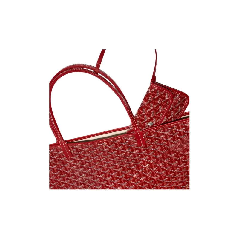 GOYARD Saint Louis Canvas With Calfskin Combo Bag Tote One Shoulder Handbag Large Size Unisex Red-6