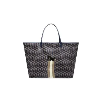 GOYARD Saint Louis Canvas With Calfskin Combo Bag Tote One Shoulder Handbag Large Size Unisex Marine Blue