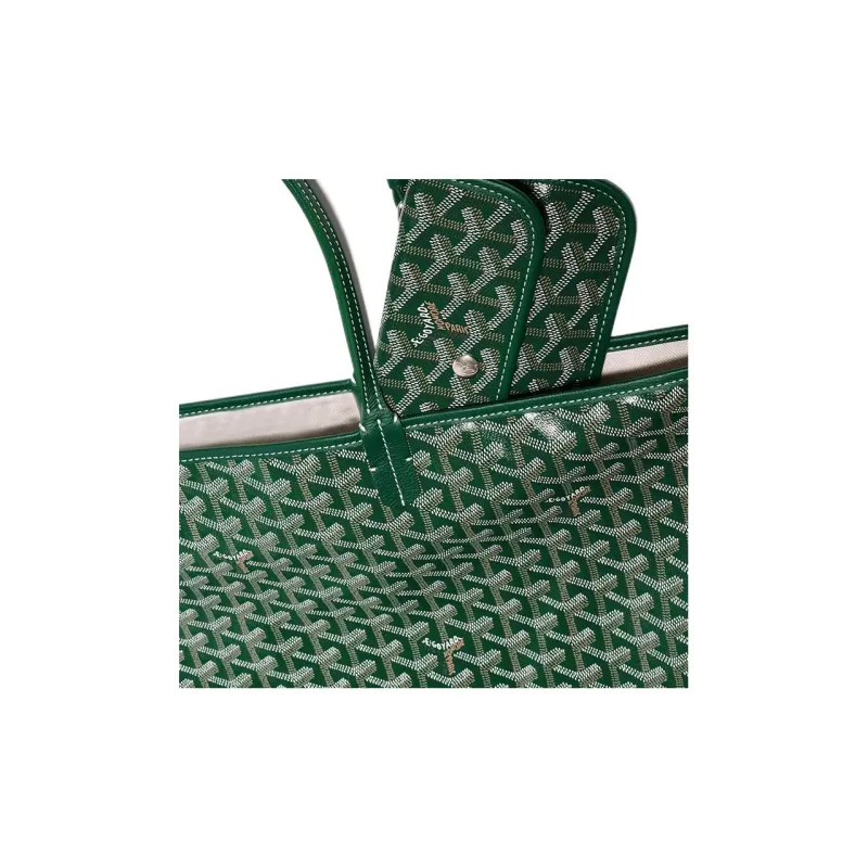 GOYARD Saint Louis Canvas With Calfskin Combo Bag Tote One Shoulder Handbag Large Size Unisex Green-5