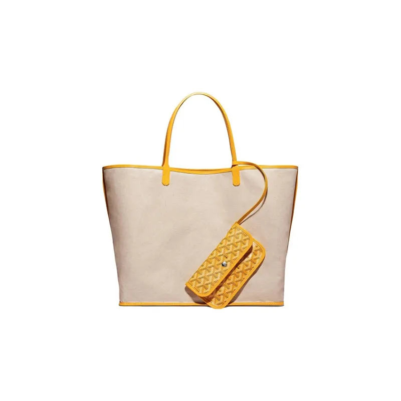 GOYARD Saint Louis Canvas With Calfskin Combo Bag Tote One Shoulder Handbag Large Size Unisex Yellow-2