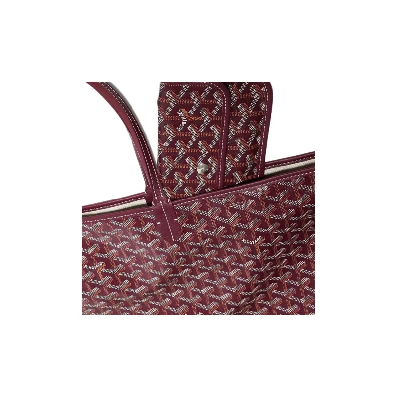 GOYARD Saint Louis Canvas With Calfskin Combo Bag Tote One Shoulder Handbag Large Size Unisex Burgundy-5