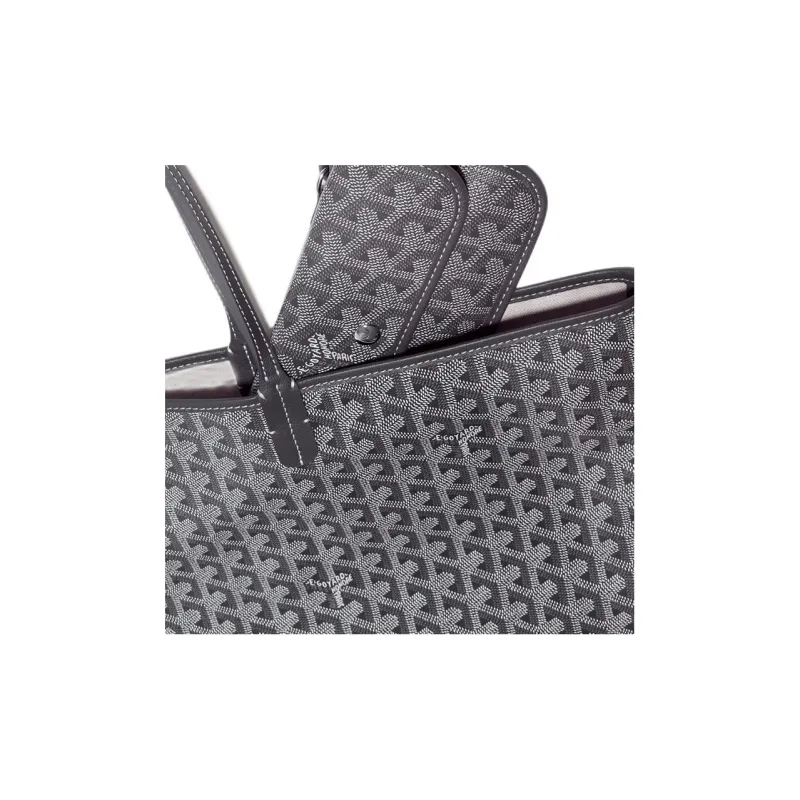 GOYARD Saint Louis Canvas With Calfskin Combo Bag Tote One Shoulder Handbag Large Size Unisex Gray-6