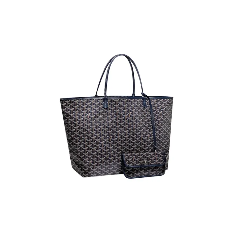 GOYARD Saint Louis Canvas With Calfskin Combo Bag Tote One Shoulder Handbag Large Size Unisex Marine Blue-1
