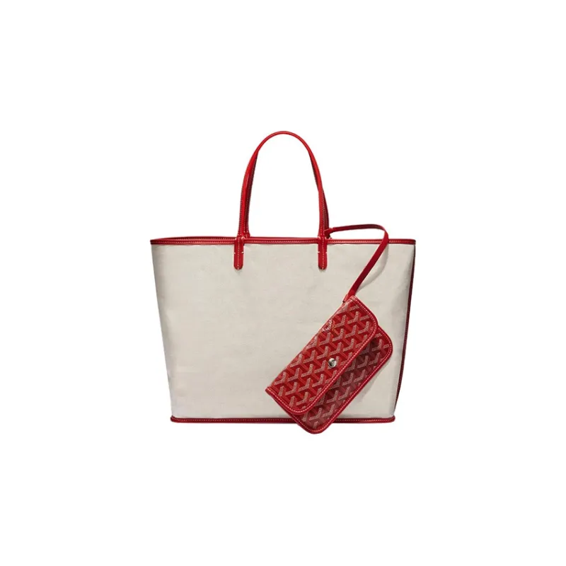 GOYARD Saint Louis Canvas With Calfskin Combo Bag Tote One Shoulder Handbag Large Size Unisex Red-2