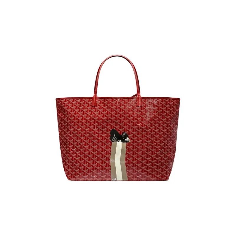 GOYARD Saint Louis Canvas With Calfskin Combo Bag Tote One Shoulder Handbag Large Size Unisex Red-0
