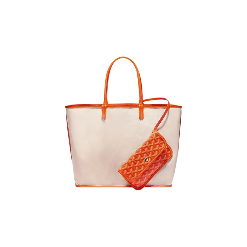 GOYARD Saint Louis Canvas With Calfskin Combo Bag Tote One Shoulder Handbag Large Size Unisex Orange-2