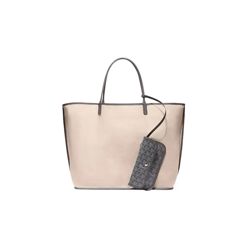 GOYARD Saint Louis Canvas With Calfskin Combo Bag Tote One Shoulder Handbag Large Size Unisex Gray-2