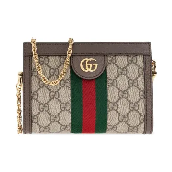 GUCCI Ophidia Canvas With Leather Chain Bag Envelope Bag Clutches Shoulder Bag Crossbody Bag Mini Women's Ebony/Brown