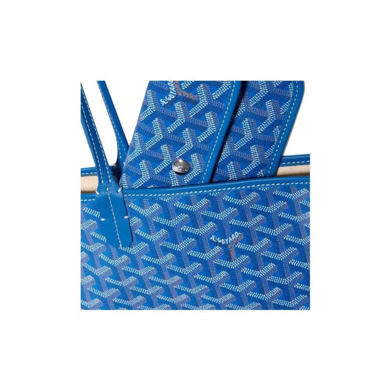 GOYARD Saint Louis Canvas With Calfskin Combo Bag Tote One Shoulder Handbag Large Size Unisex Sky Blue-5