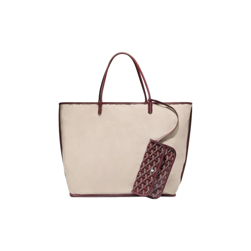 GOYARD Saint Louis Canvas With Calfskin Combo Bag Tote One Shoulder Handbag Large Size Unisex Burgundy-2