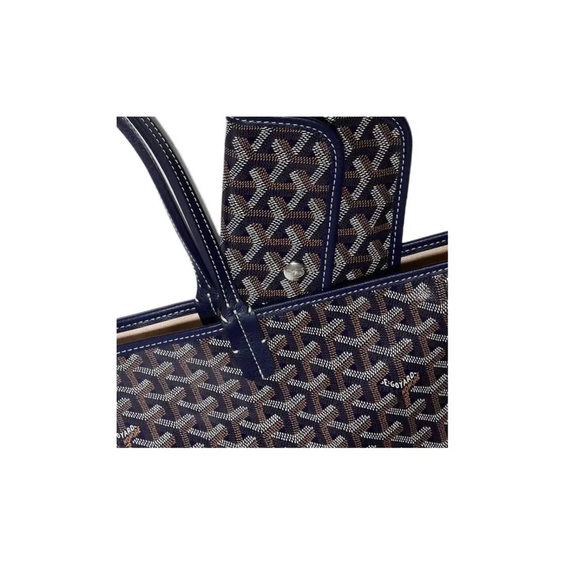 GOYARD Saint Louis Canvas With Calfskin Combo Bag Tote One Shoulder Handbag Large Size Unisex Marine Blue-5
