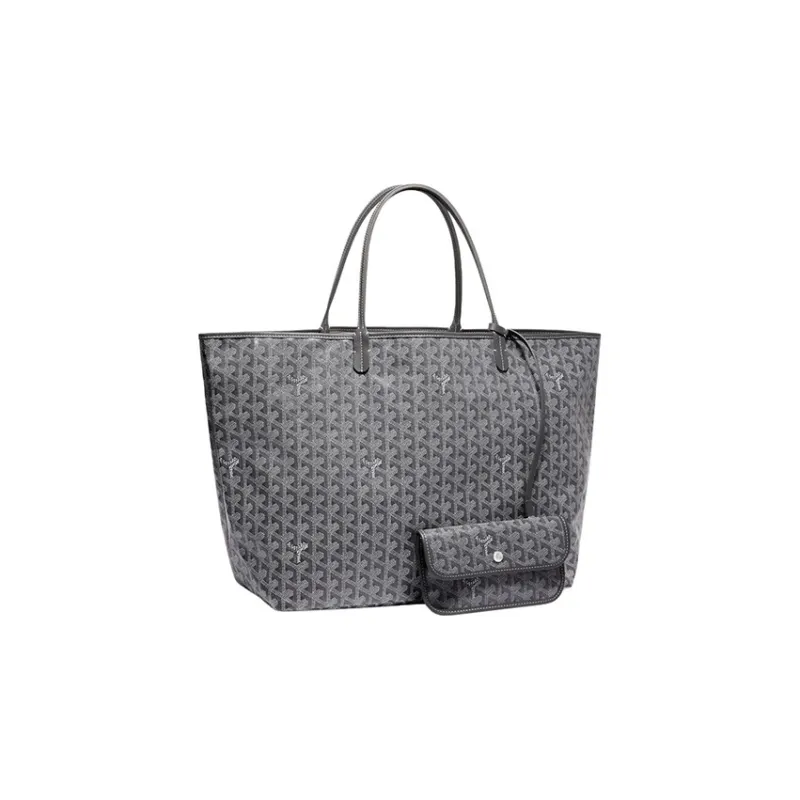 GOYARD Saint Louis Canvas With Calfskin Combo Bag Tote One Shoulder Handbag Large Size Unisex Gray-1