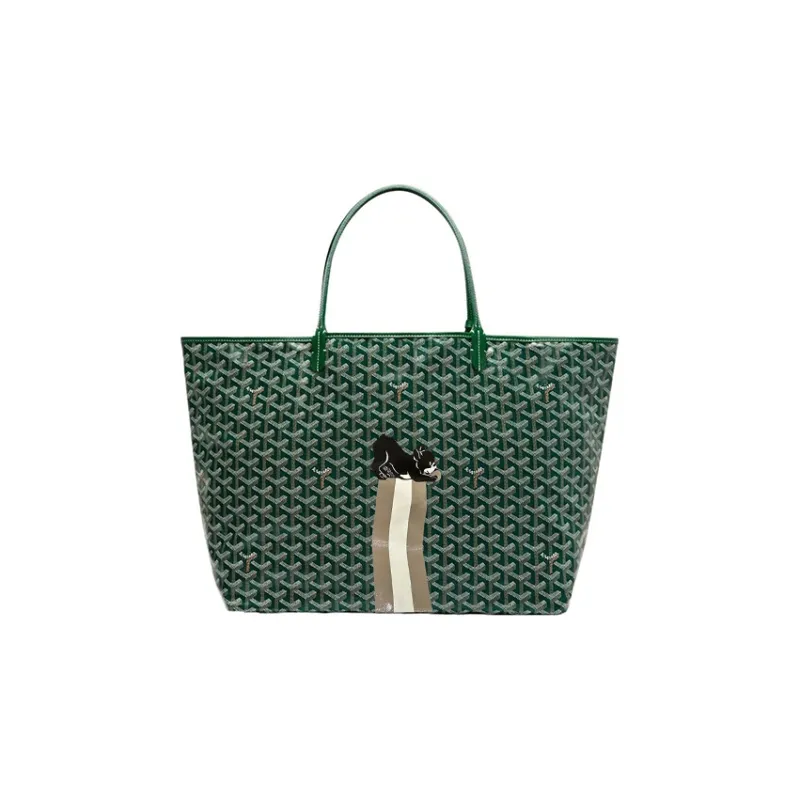 GOYARD Saint Louis Canvas With Calfskin Combo Bag Tote One Shoulder Handbag Large Size Unisex Green-0