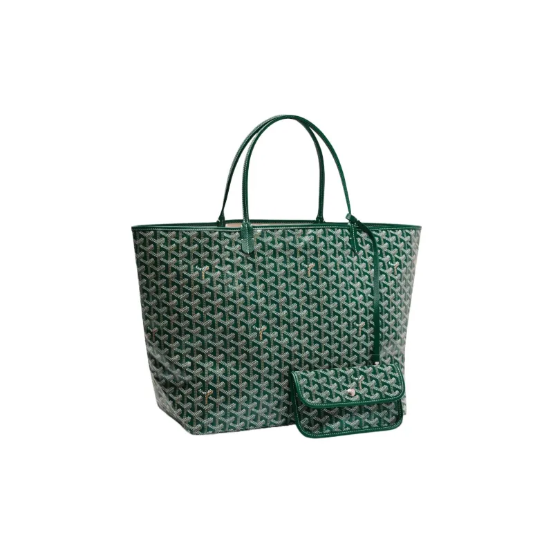 GOYARD Saint Louis Canvas With Calfskin Combo Bag Tote One Shoulder Handbag Large Size Unisex Green-1