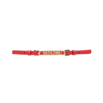 MOSCHINO Logo Plaque Interlocking Buckle Calfskin Leather Belts Women's Red