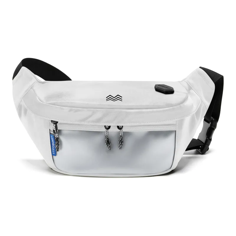 Land Gulls Nylon Crossbody Bag, Fanny Pack, Sling Bag Regular Unisex Black/White-3