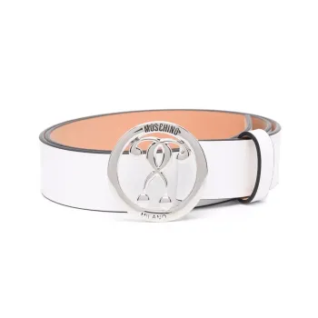 MOSCHINO Letter Carving Smooth Buckle Calfskin Leather Belts Men's White