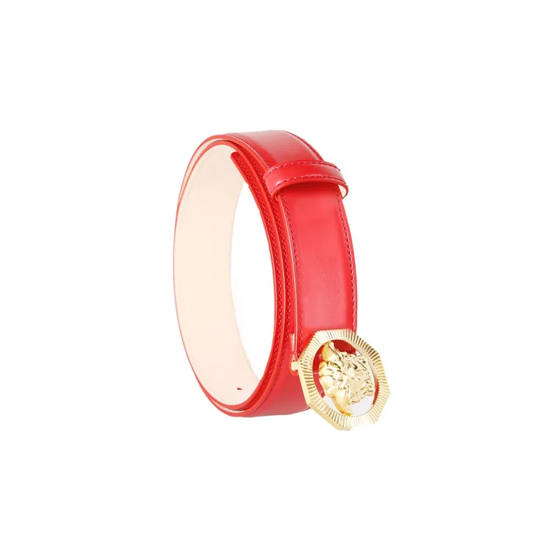 VERSACE Medusa Head Smooth Buckle Cow Leather Leather Belts Men's Red-1