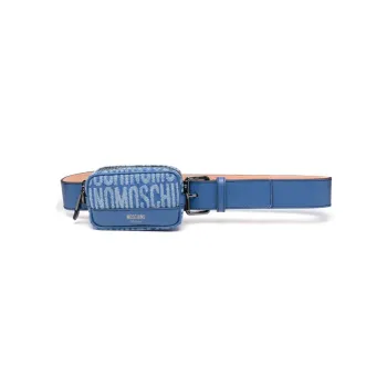 MOSCHINO Letter Logo Print Pin Buckle Calfskin Leather Belts Women's Blue 4cm