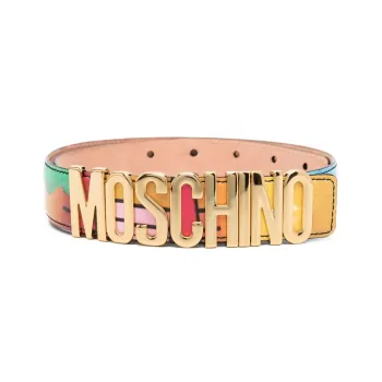 MOSCHINO Logo Plaque Smooth Buckle Calfskin Leather Belts Women's Multicolor 3.5cm