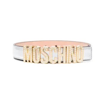 MOSCHINO Logo Relief, Smooth Buckle Sheepskin Leather Belts Women's White 2.5cm