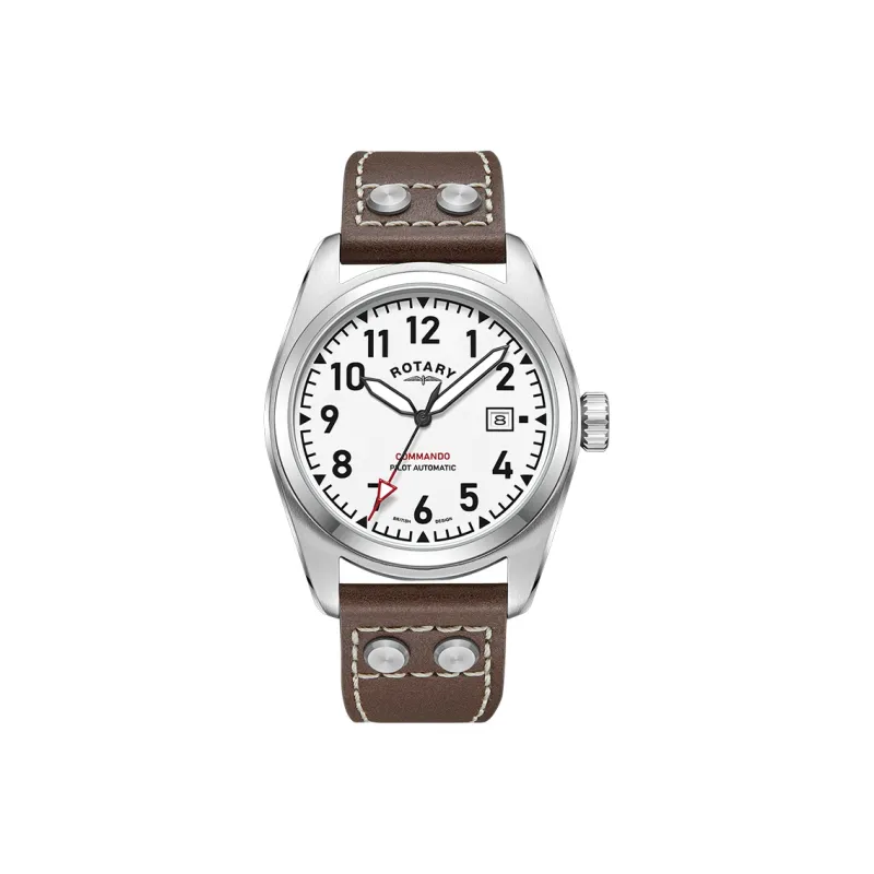 ROTARY Wrist Watch Mechanical Movement Leather Strap 42mm White Dial Men's Watches-0